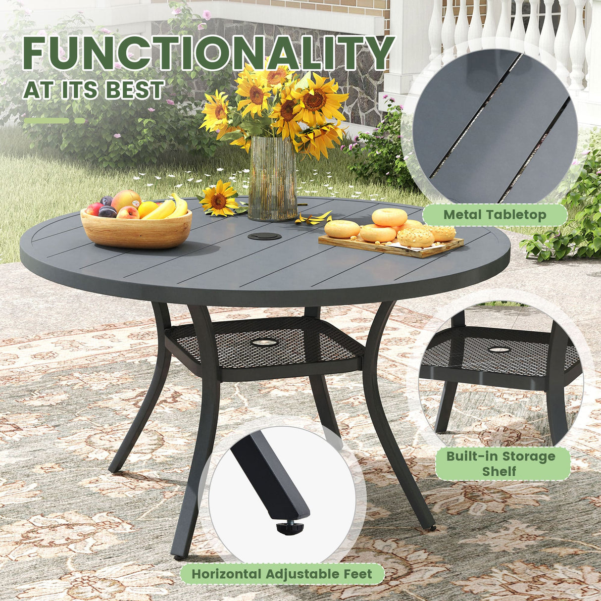 Vicllax 5-Piece Patio Dining Set, 40" Round Dining Table and Patio Swivel Chairs