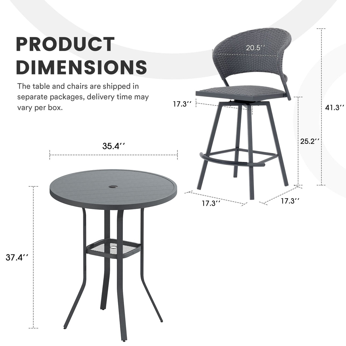 Vicllax 3/5 PCS Outdoor Swivel Bar Set, Patio Wicker Bar Chairs and Round Bar Table