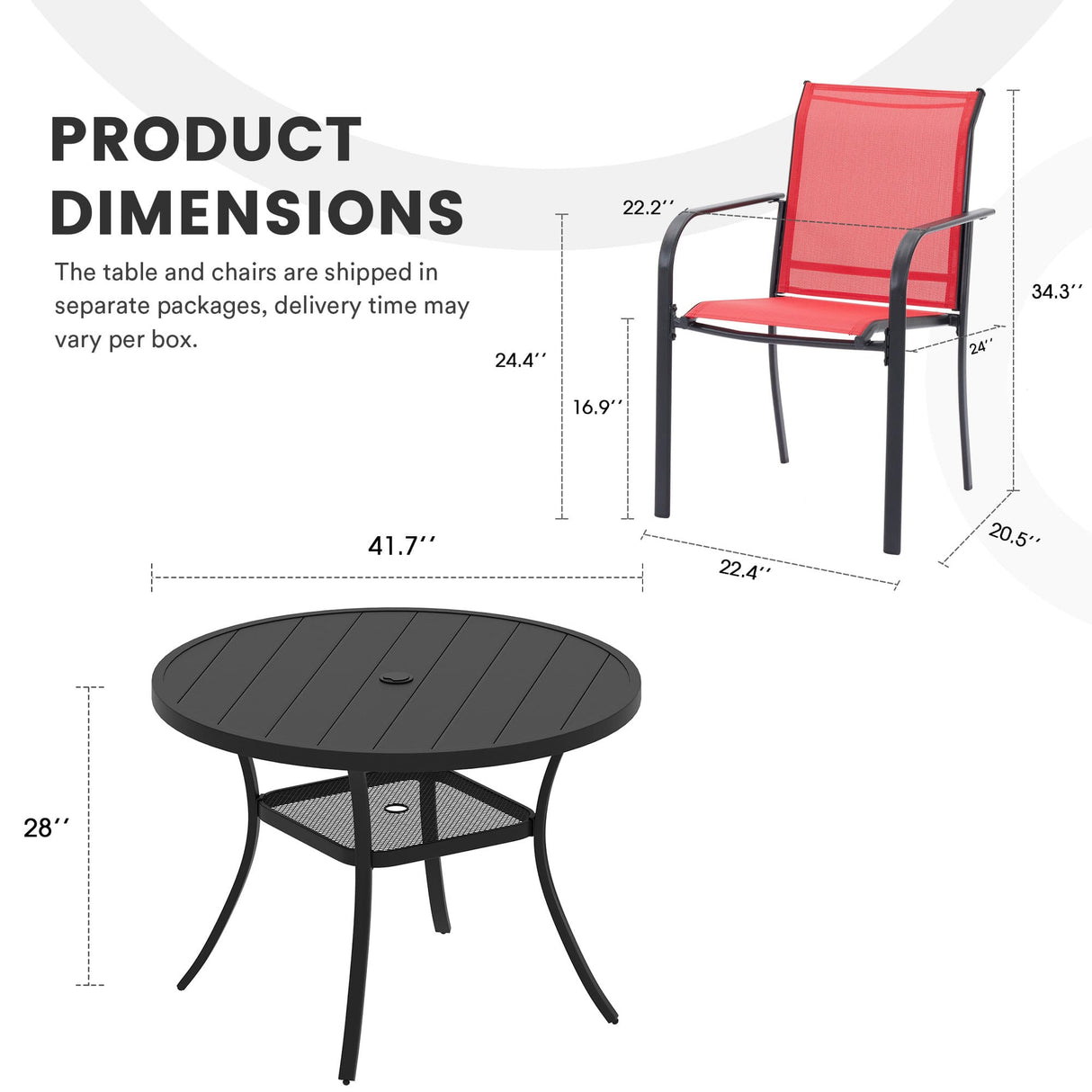 Vicllax 5/7 Pcs Outdoor Dining Set with Round Metal Table and Stackable Sling Chair
