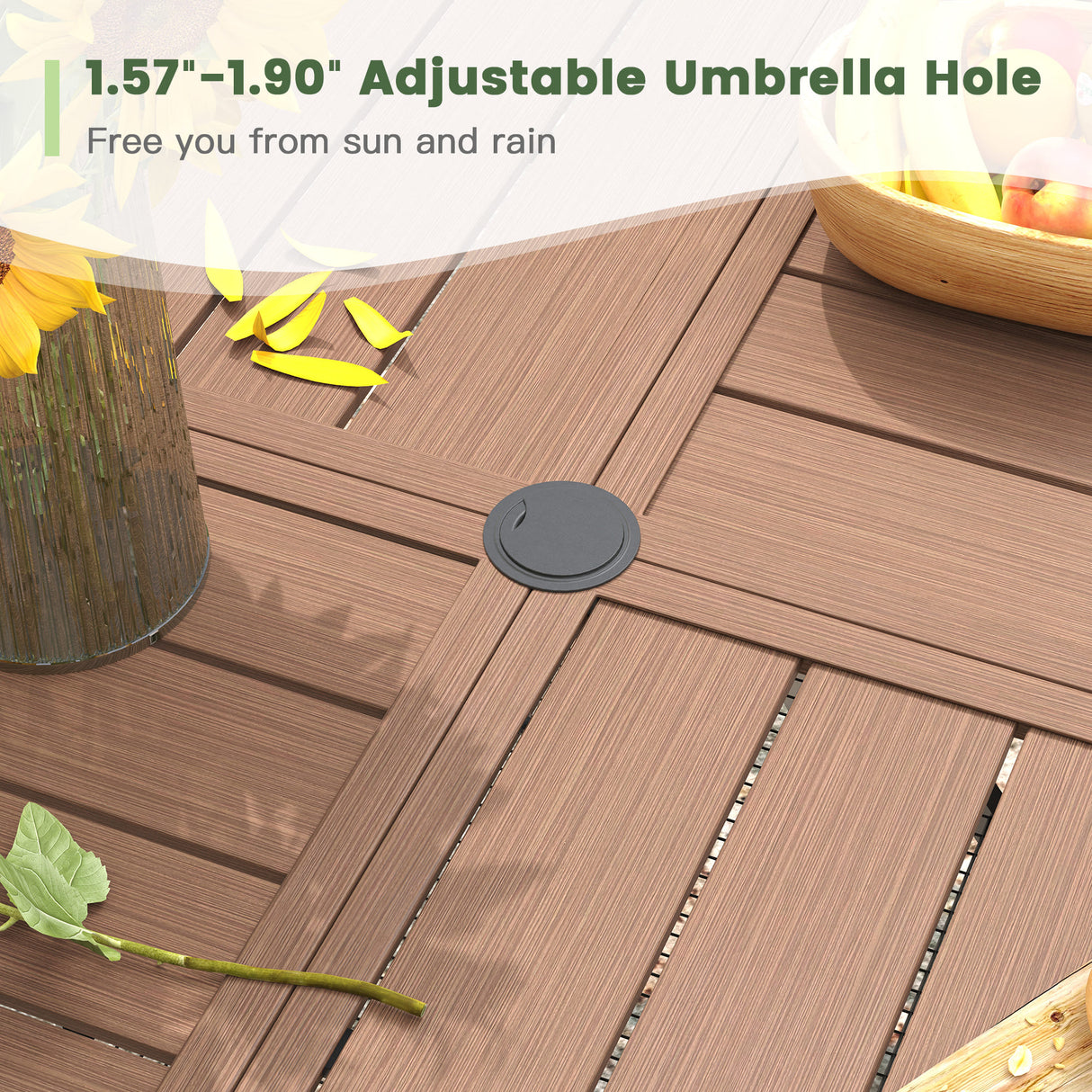 VICLLAX 7-pcs Outdoor Dining Set, 50” Round Metal Table with Umbrella Hole & 6 Swivel Textilene Chairs