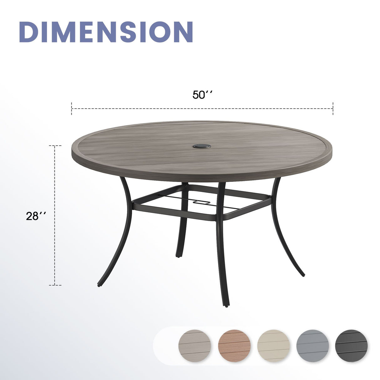 Vicllax 50” / 60" Outdoor Round Metal Dining Table with Umbrella Hole for 6,8