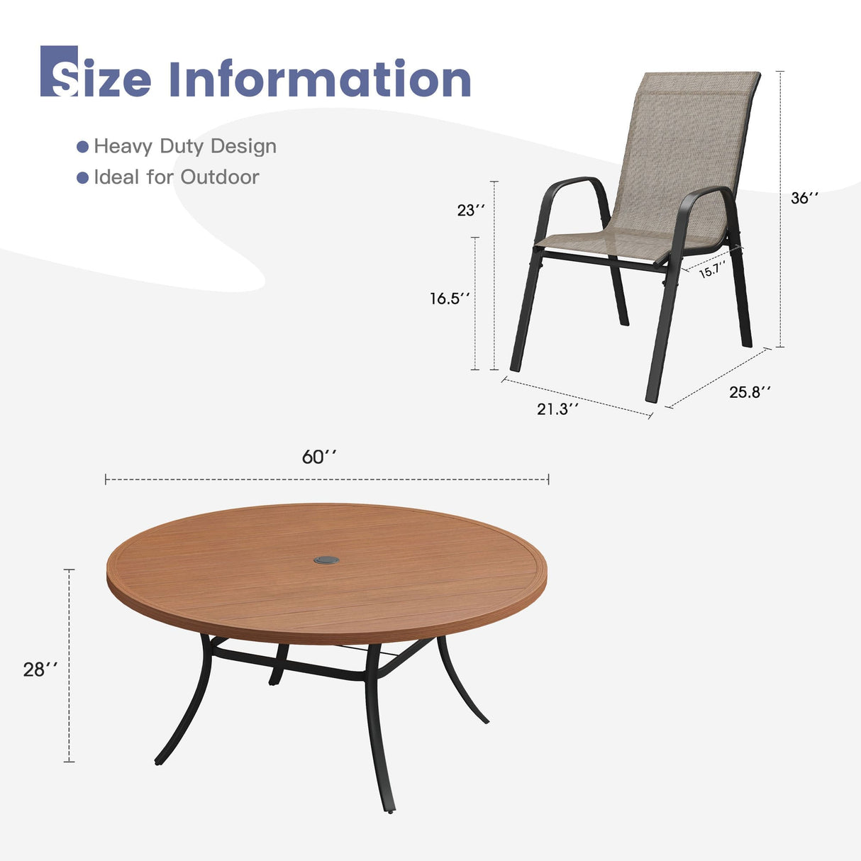 Vicllax 11 PCS Patio Dining Table Set, 60" Round Metal Table and Horizon Stackable Chair