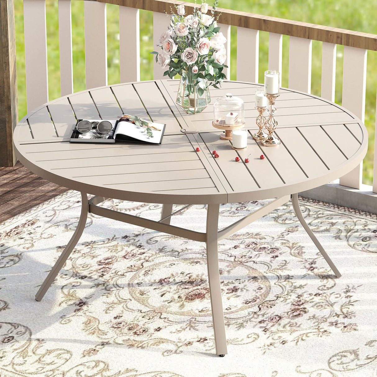 Vicllax Round Patio Dining Table for 4/6/8, Outdoor Large Metal Table