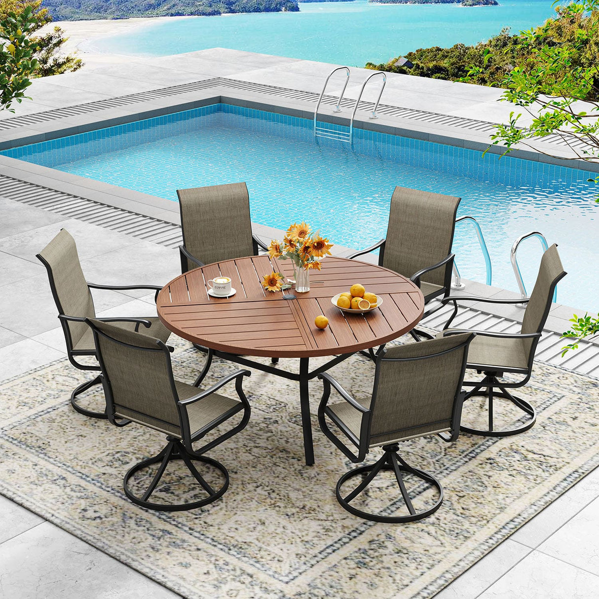 Vicllax Round Patio Dining Table for 4/6/8, Outdoor Large Metal Table