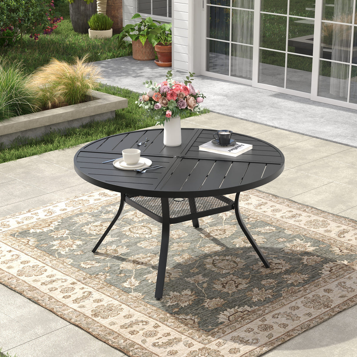 Vicllax 40.6" Patio Round Dining Table Set of 4, Metal Dining Table and Swivel Dining Chairs