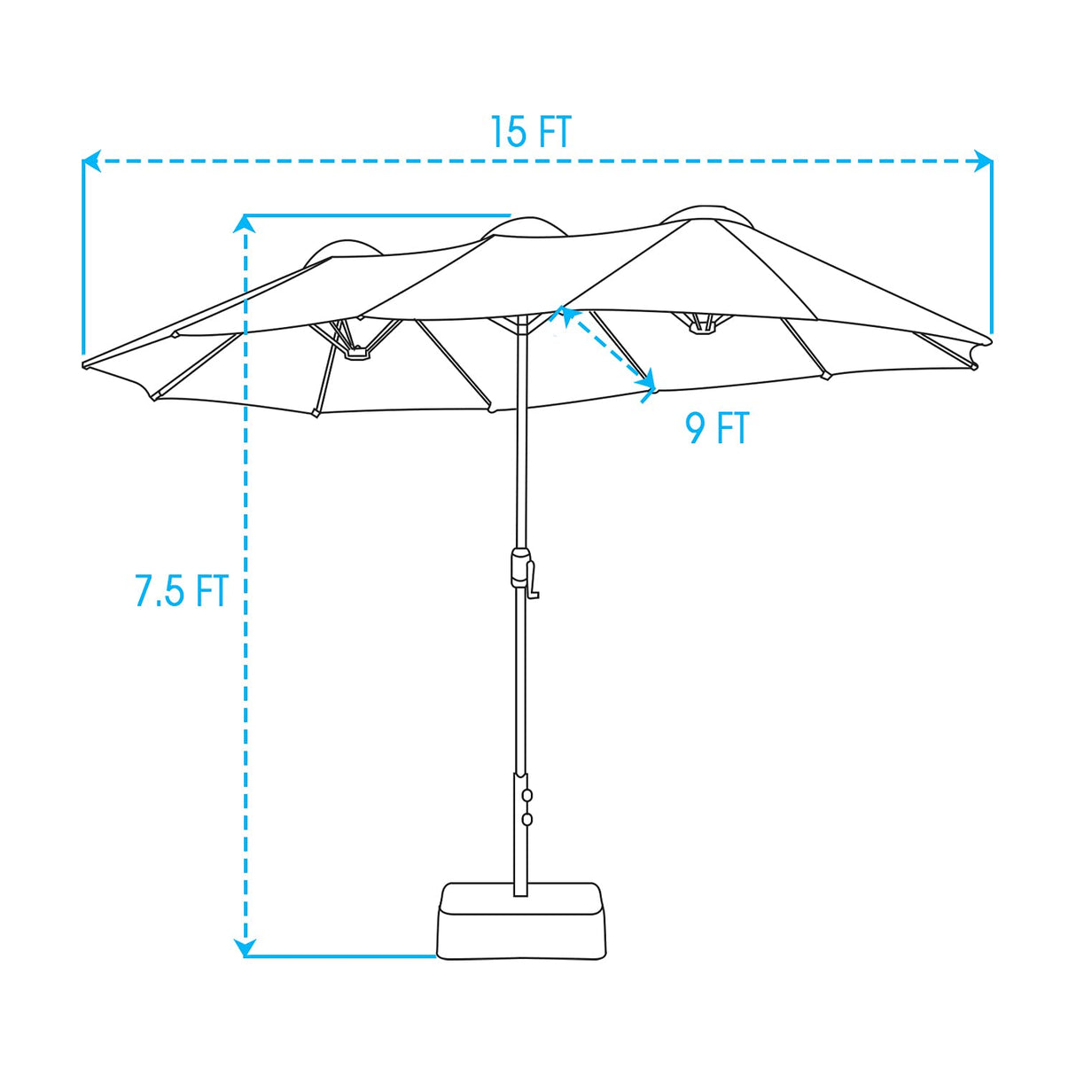 Vicllax 15ft Patio Double Sided Market Umbrella with Stand and Base, Outdoor Umbrella with Crank