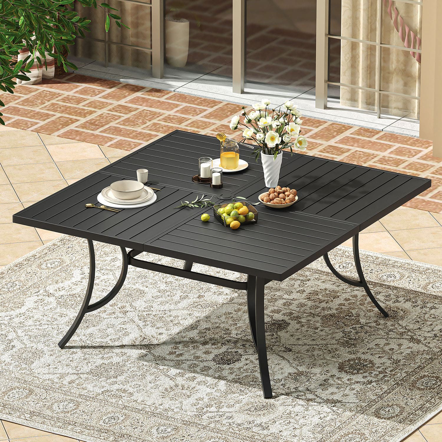 Vicllax 59" Square Patio Dining Table for 8, Outdoor Large Metal Table