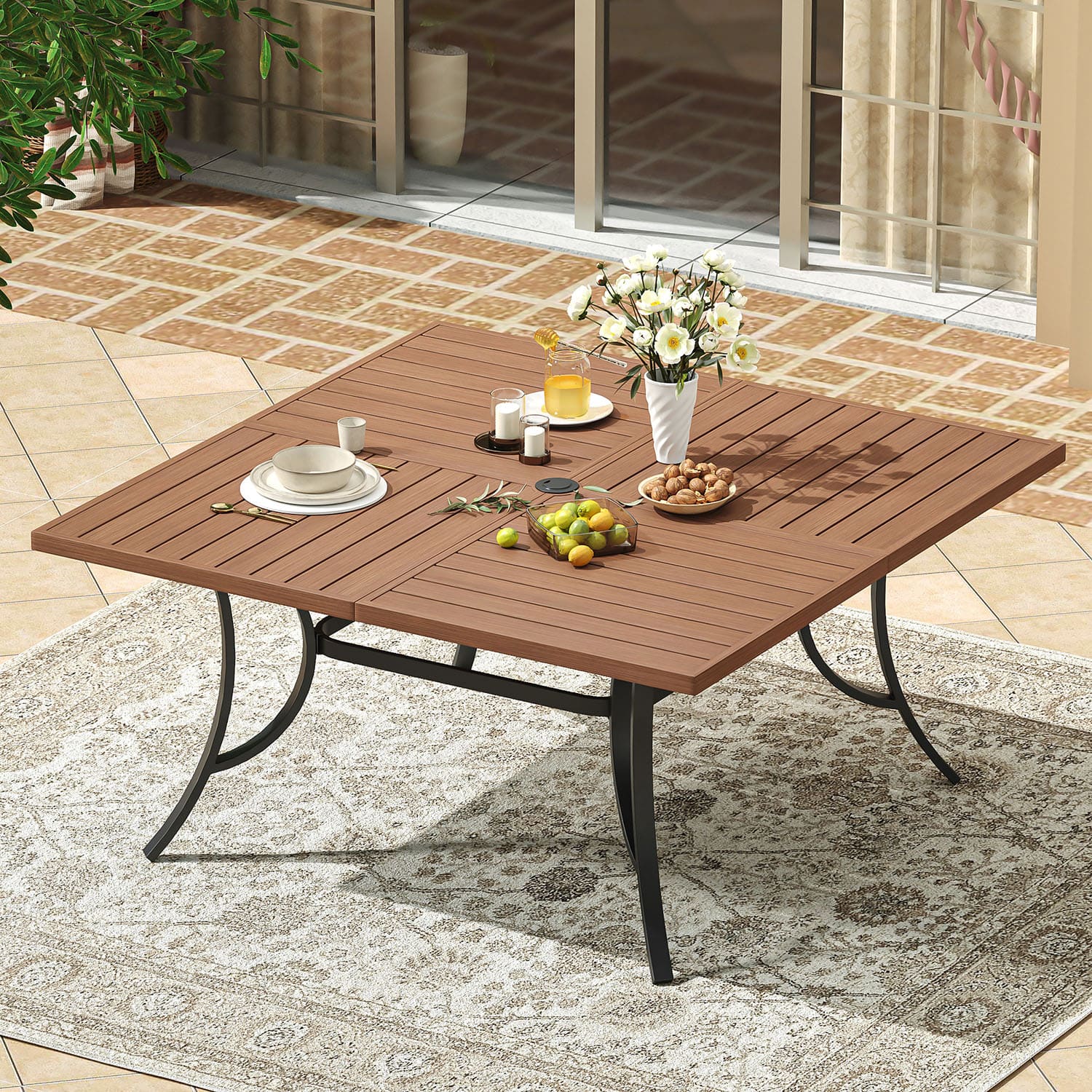 Vicllax 59" Square Patio Dining Table for 8, Outdoor Large Metal Table