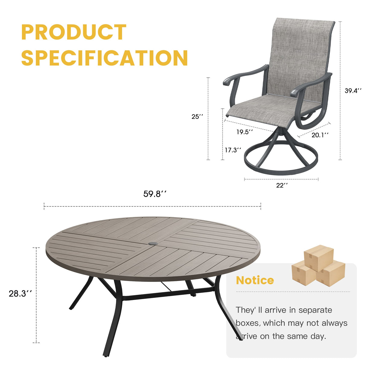Vicllax 9 Pieces Outdoor Dining Set, 59.8" Metal Round Dining Table and Premium Swivel Chairs