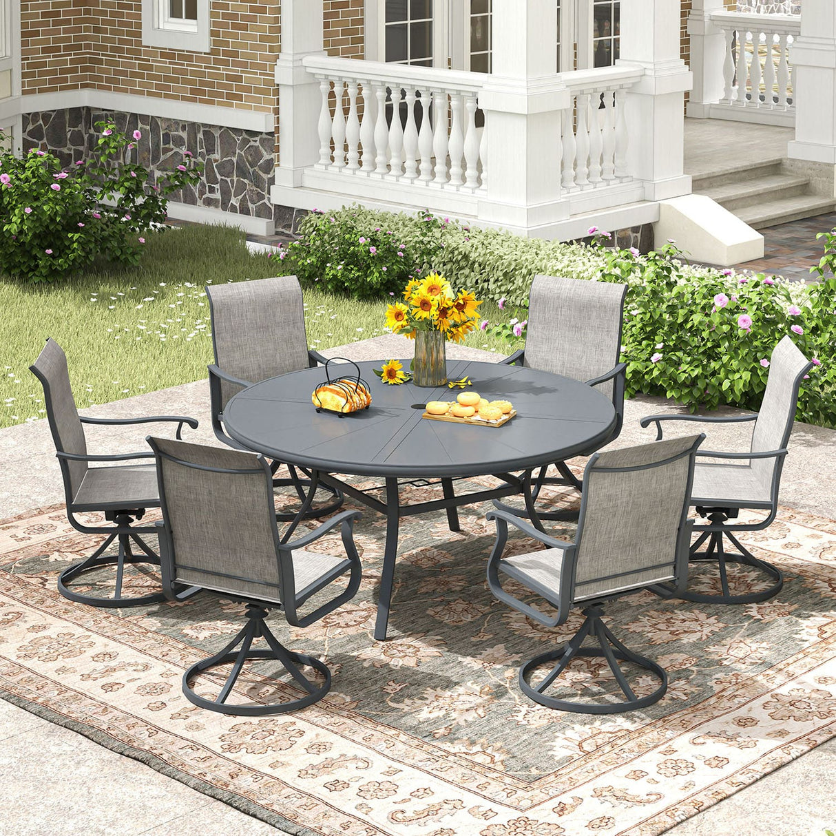 Vicllax Outdoor Round Dining Table, Patio Aluminum Tabletop with Storage Shelf