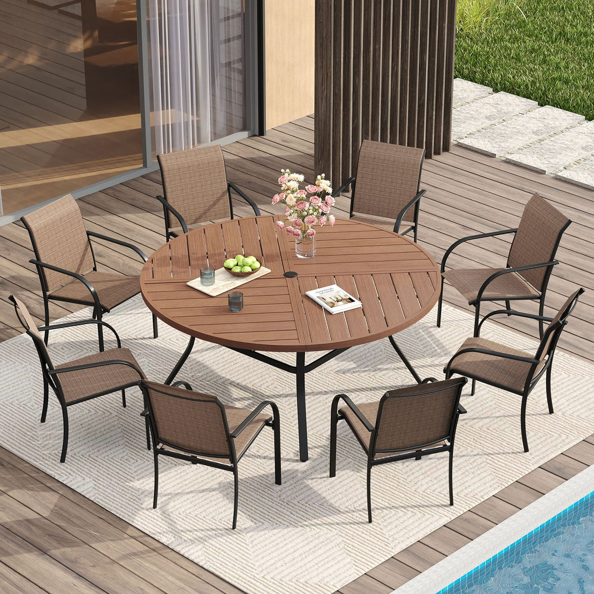Vicllax Round Patio Dining Table for 4/6/8, Outdoor Large Metal Table