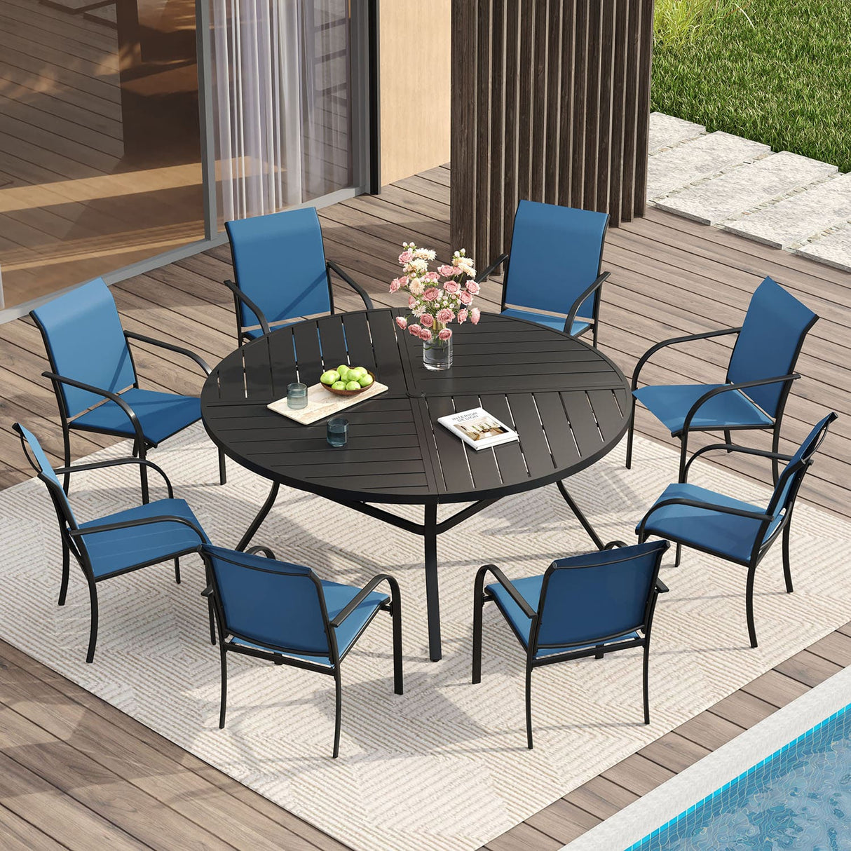 Vicllax Round Patio Dining Table for 4/6/8, Outdoor Large Metal Table
