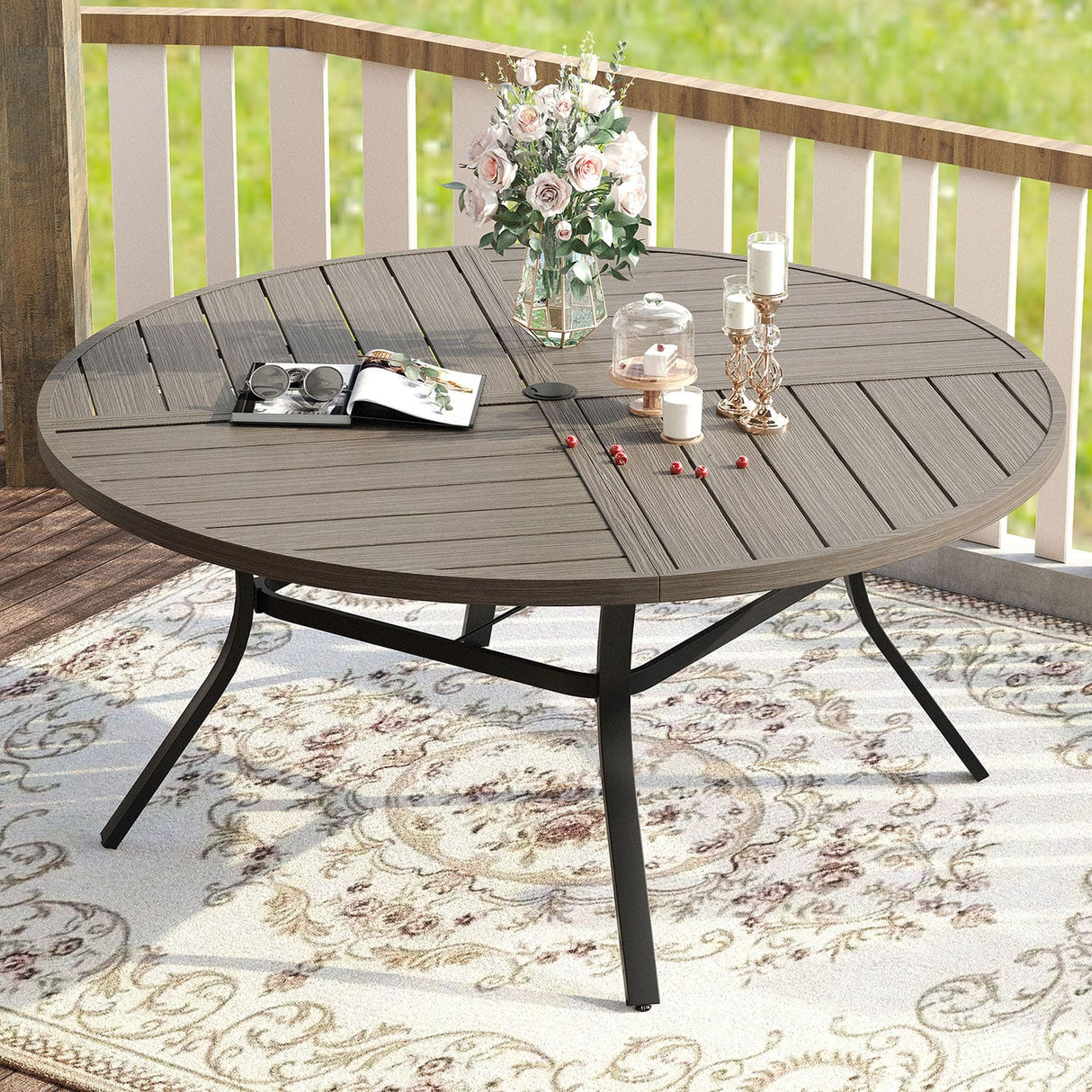 Vicllax Round Patio Dining Table for 4/6/8, Outdoor Large Metal Table