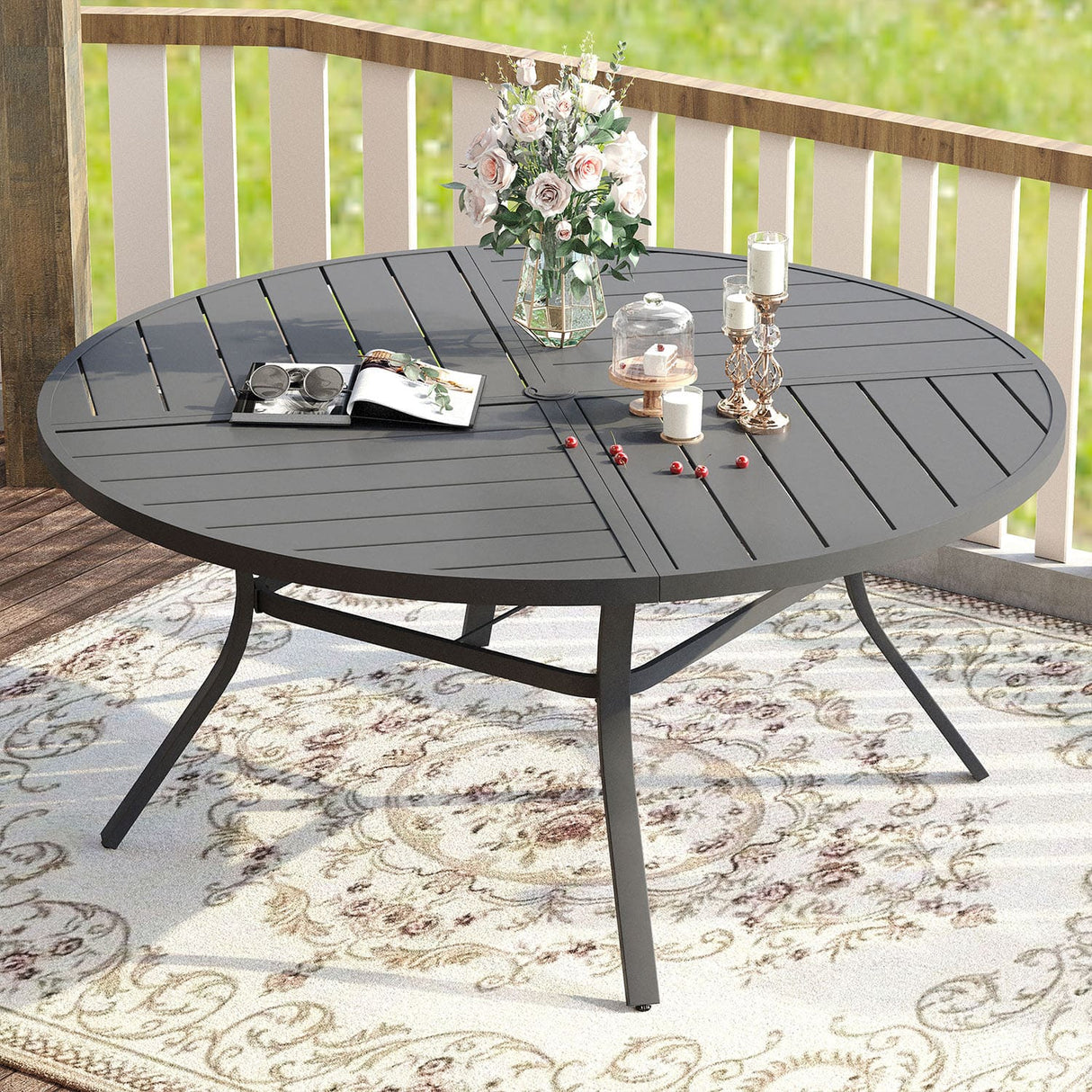 Vicllax Round Patio Dining Table for 4/6/8, Outdoor Large Metal Table