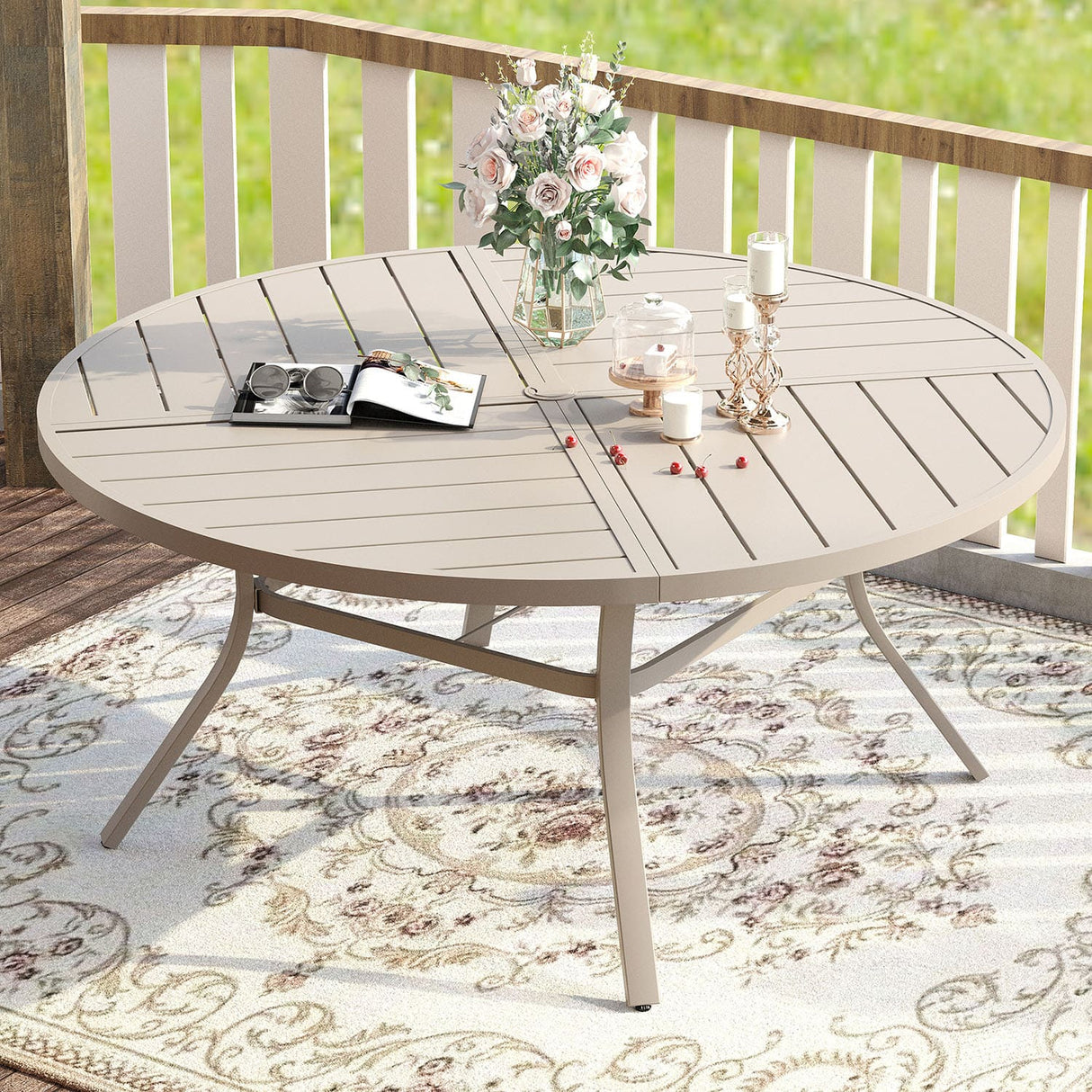 Vicllax Round Patio Dining Table for 4/6/8, Outdoor Large Metal Table