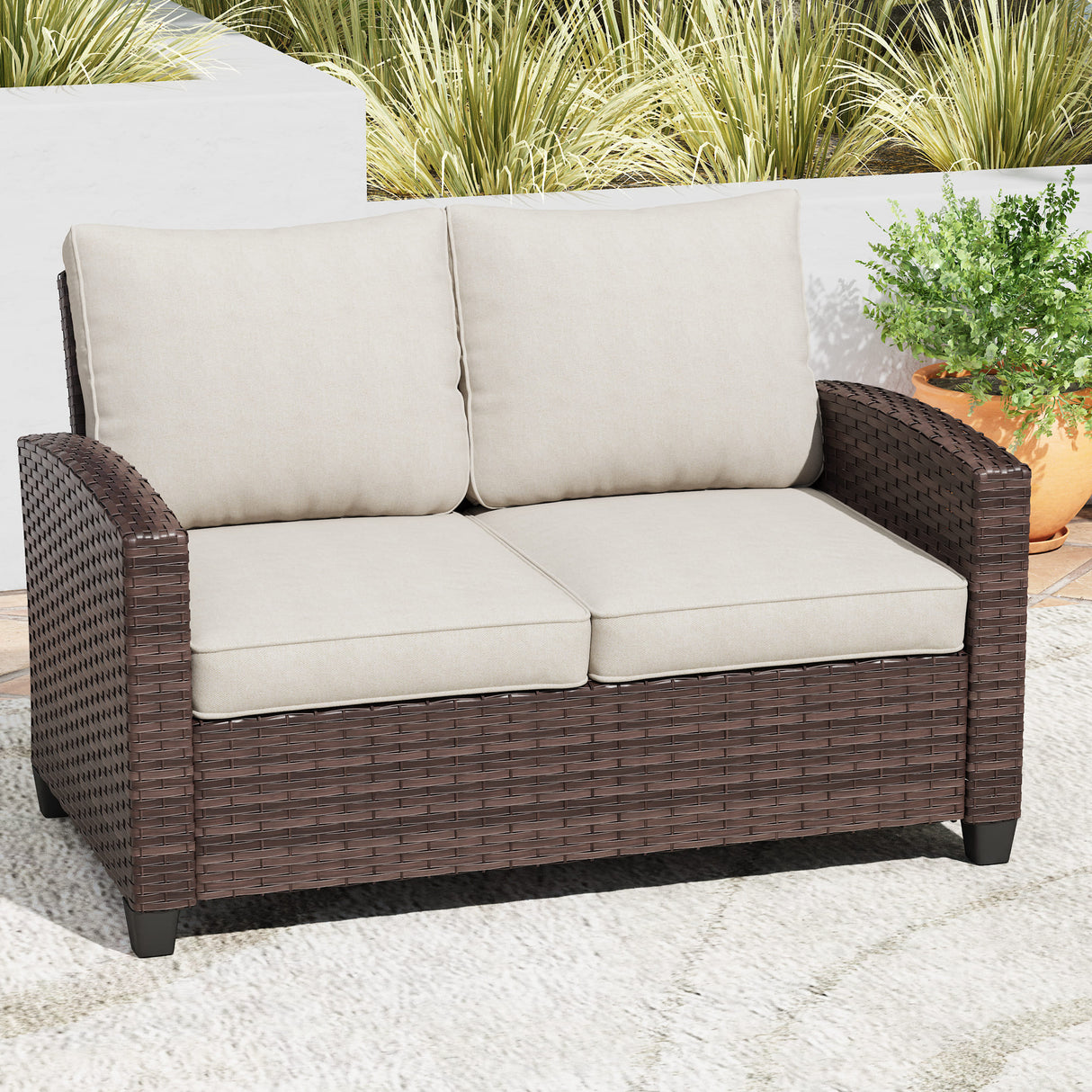 Vicllax Versatile Wicker Patio Sofa, Love Seat Glider, Chairs and Ottomans