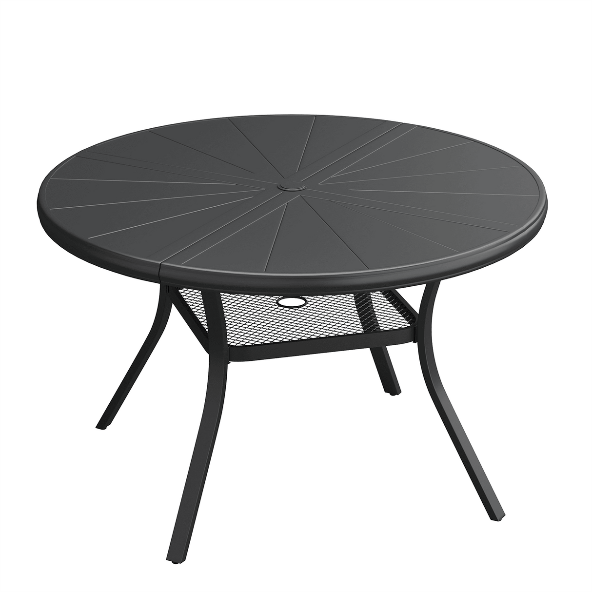 Vicllax Outdoor Round Dining Table, Patio Aluminum Tabletop with Storage Shelf