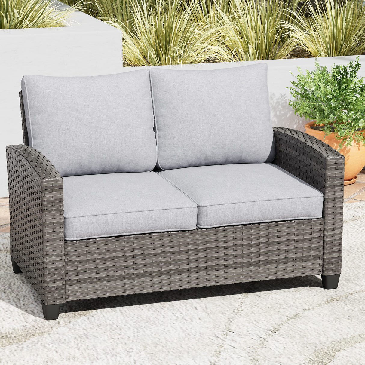 Vicllax Versatile Wicker Patio Sofa, Love Seat Glider, Chairs and Ottomans
