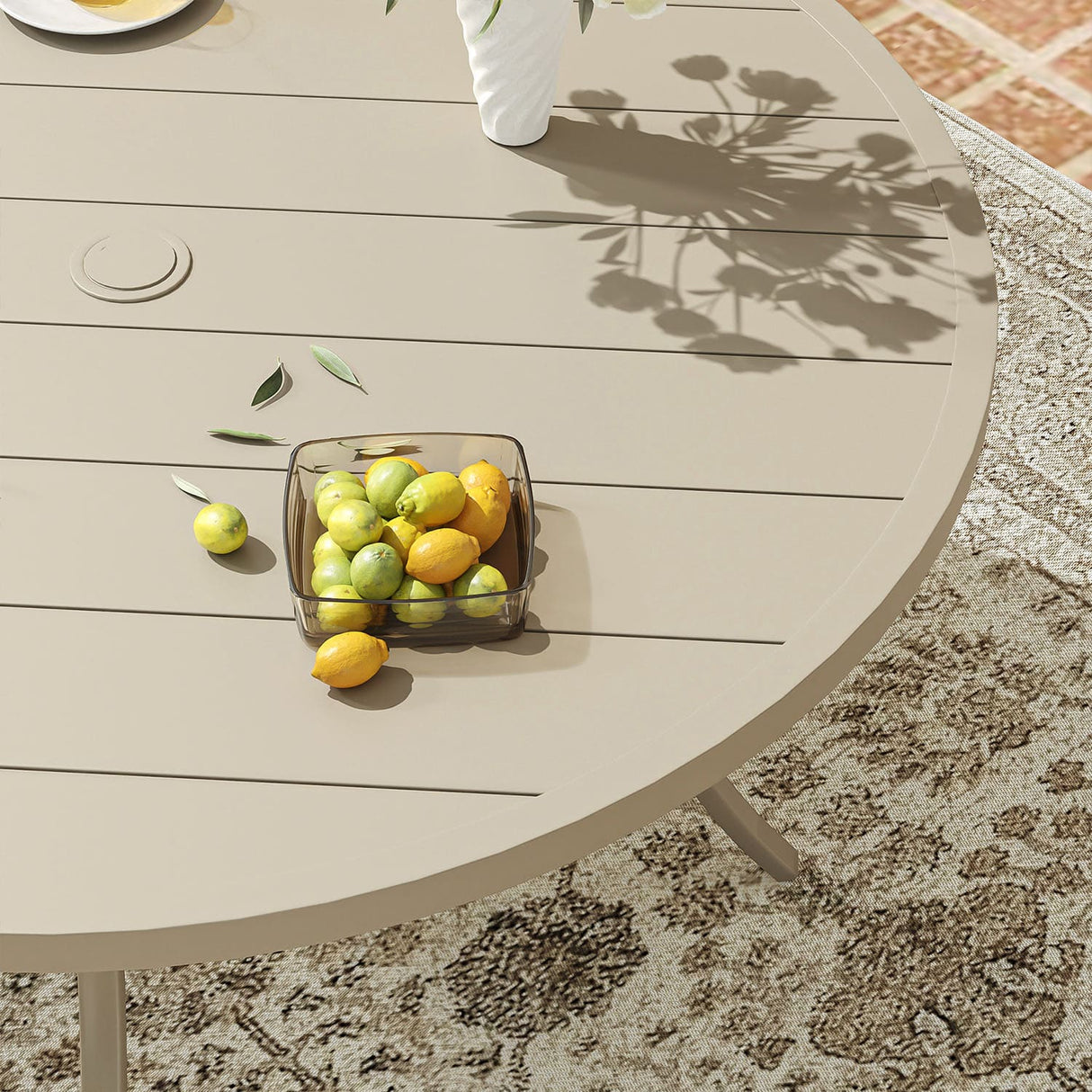 Vicllax 7 Pieces Outdoor Dining Set, 50" Round Table and Solana Stackable Chair