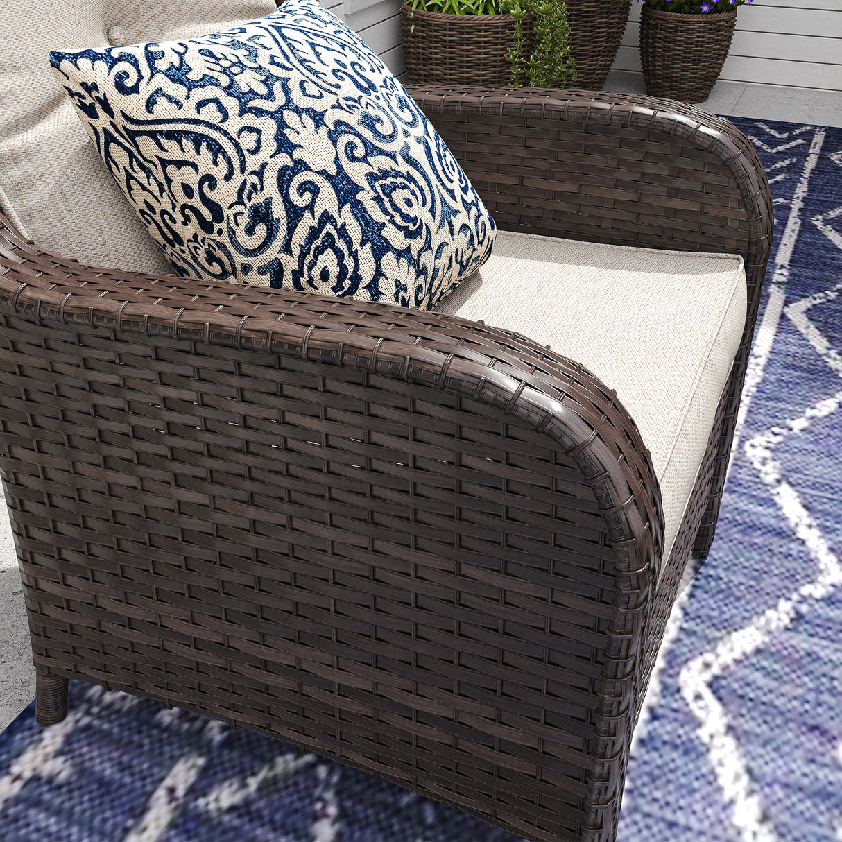 Vicllax Patio Wicker Oasis Lounge Sofa, Single Chair Set of 2