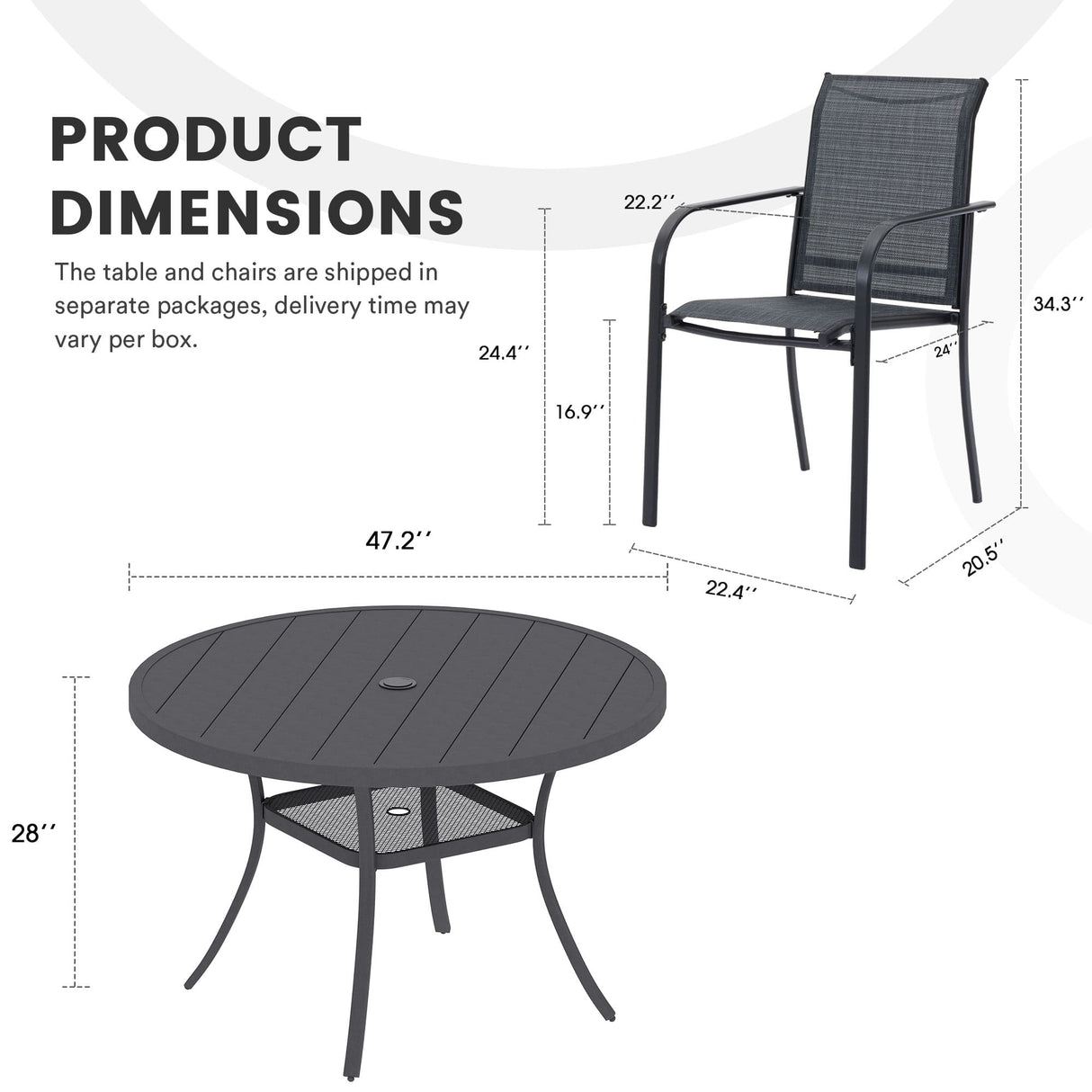 Vicllax 5/7 Pcs Outdoor Dining Set with Round Metal Table and Stackable Sling Chair