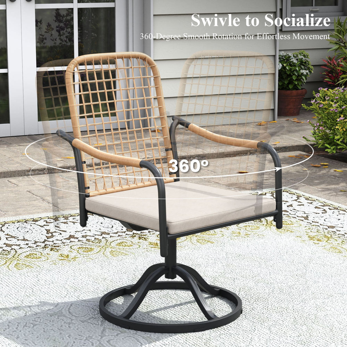 Vicllax 7 Pieces Outdoor Dining Set, Metal 63" Rectangular Table and Solana Swivel Chair