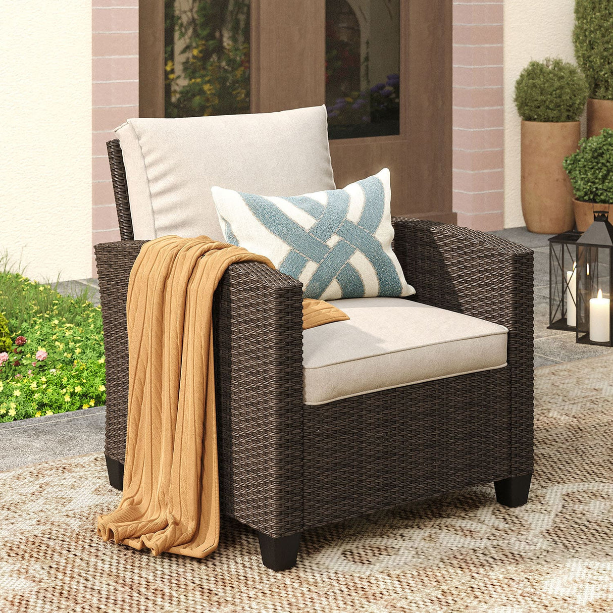 Vicllax Patio Furniture Set, Wicker Outdoor Conversation Set with Cushioned Sofa Chairs and Ottomans
