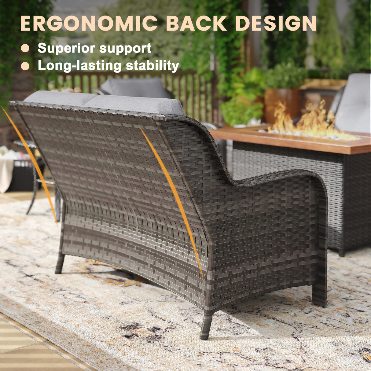 Vicllax Patio Wicker Oasis Lounge Set, 3-Seater, Swivel Chair with Fire table