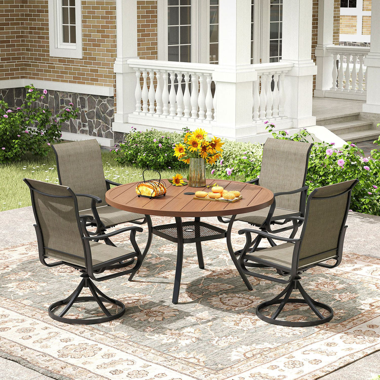 Vicllax 5/7 Pieces Outdoor Dining Set, Metal Round Dining Table and Premium Swivel Chairs