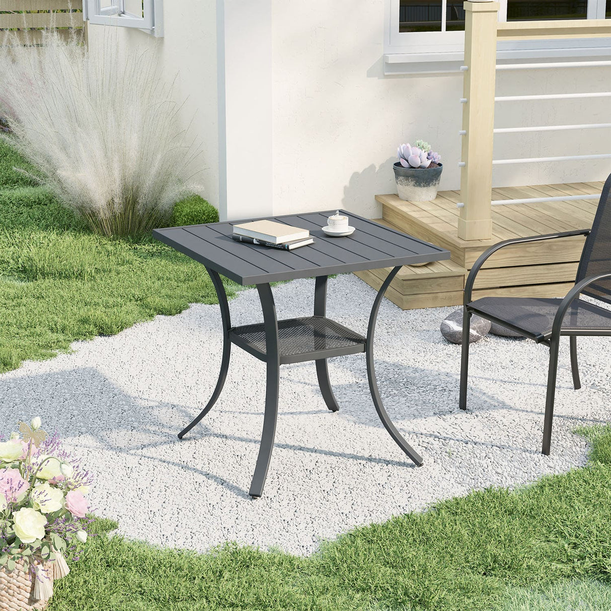 Vicllax Mesa cuadrada pequeña para exteriores, mesa de bistró para patio