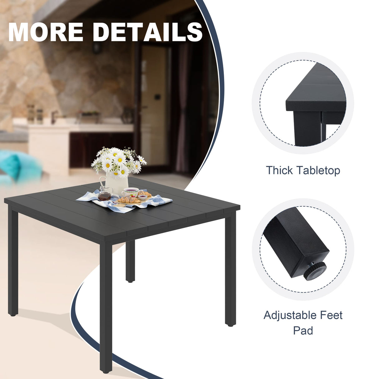 Vicllax Outdoor 40.2“ Dining Table Set of 4, Square Table with Swivel Dining