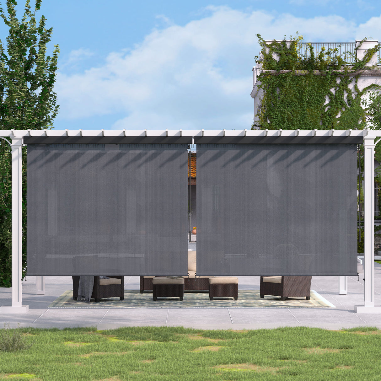 Vicllax Roller Shade, Patio Cordless Sun Blocking Roller Shade with Aluminum Valance