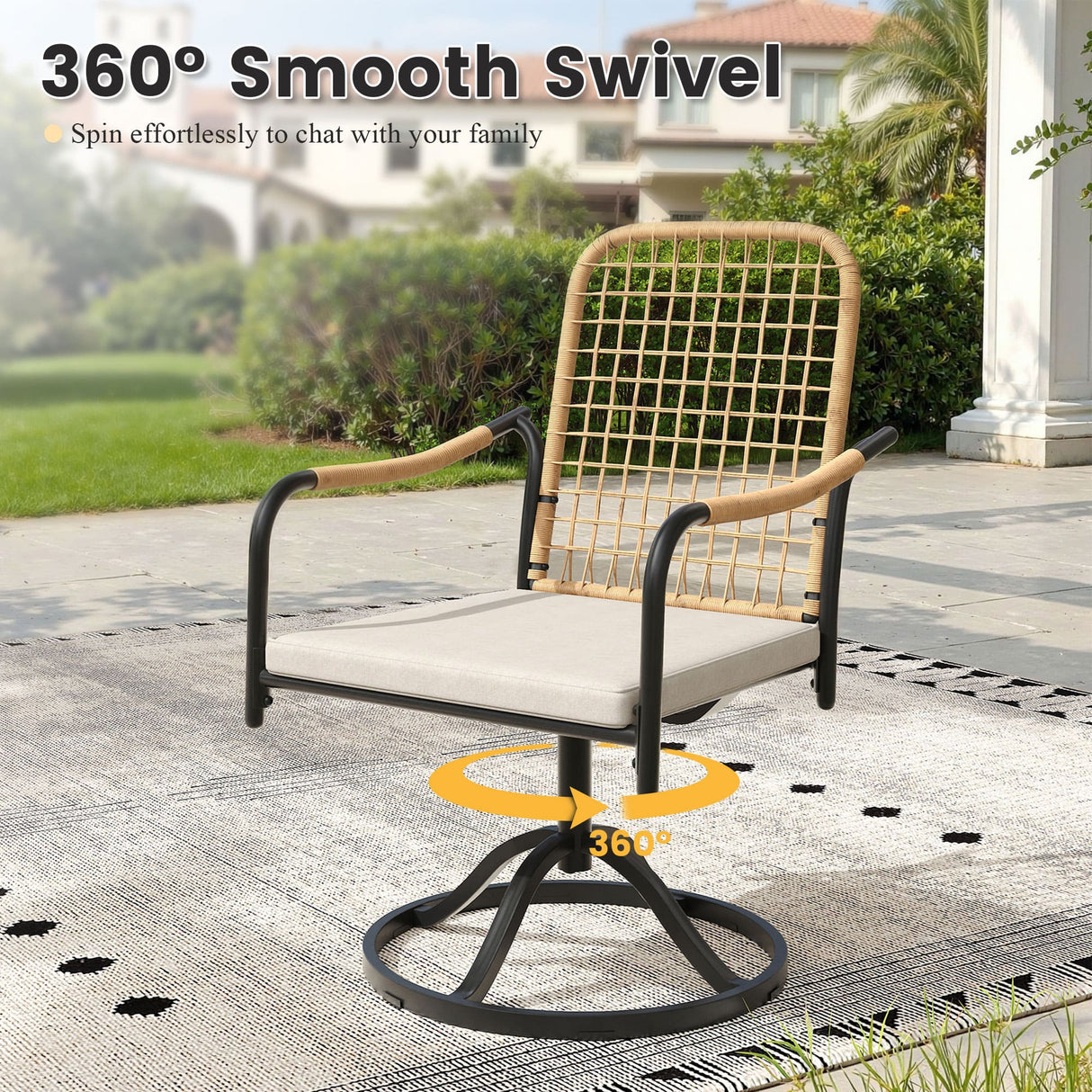 Vicllax 7-Piece Outdoor Dining Set, 50” Round Metal Table with Umbrella Hole & Solana Swivel Chair