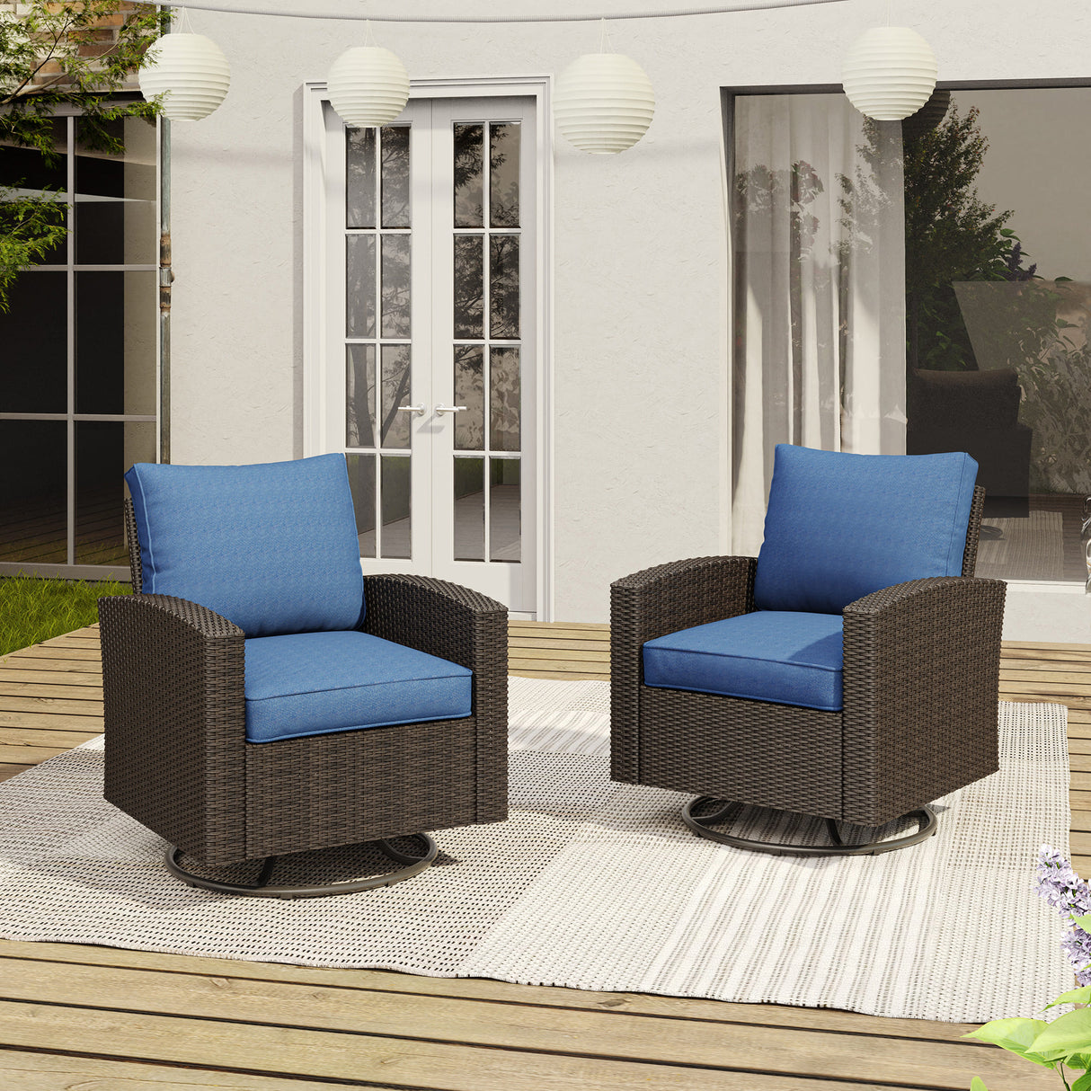 Vicllax Wicker Outdoor Conversation Sofa, Love Seat Glider, Chairs and Ottomans
