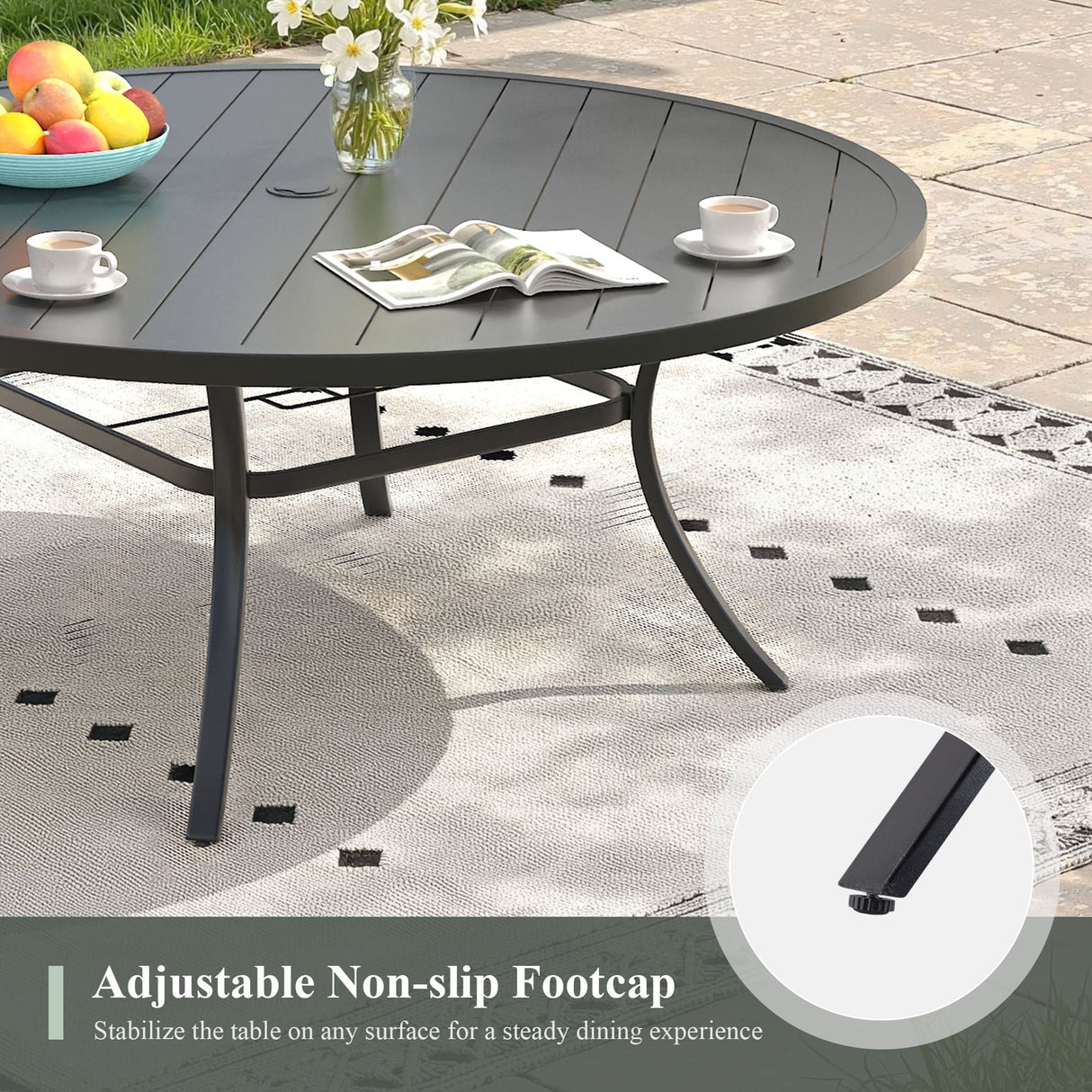 Vicllax Mesa redonda para patio de 42" con estante de almacenamiento y orificio para sombrilla ajustable