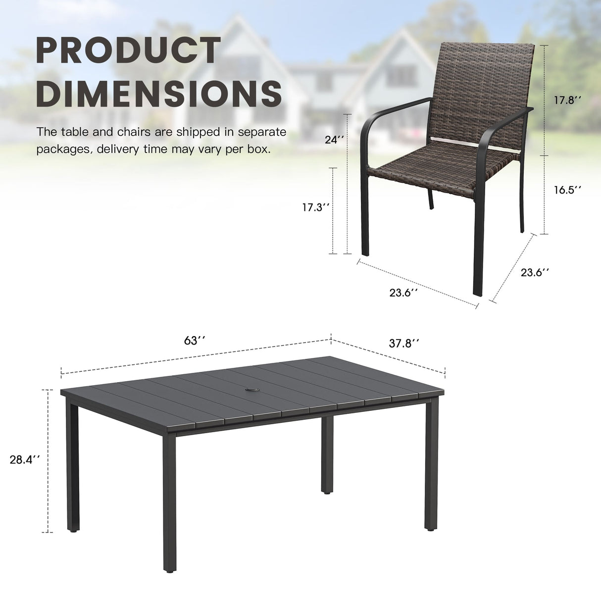 Vicllax 7 Pieces Outdoor Dining Set, Patio Rectangular Metal Table and 6 Stackable Metal Armchairs