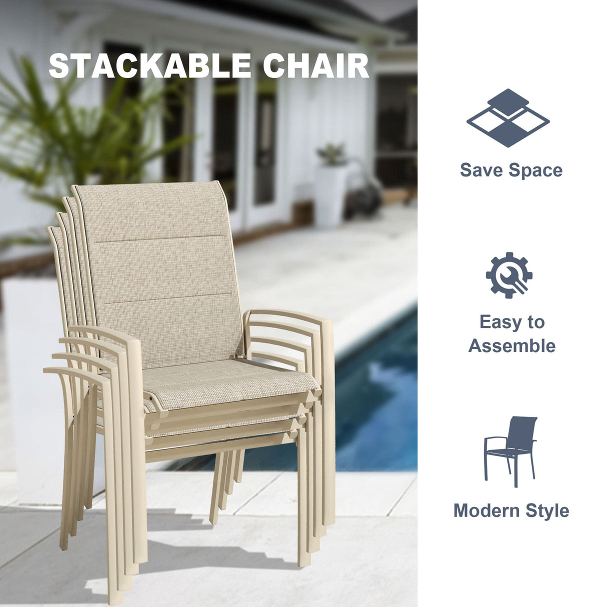 Vicllax Outdoor Padded Stackable Sling Dining Chair