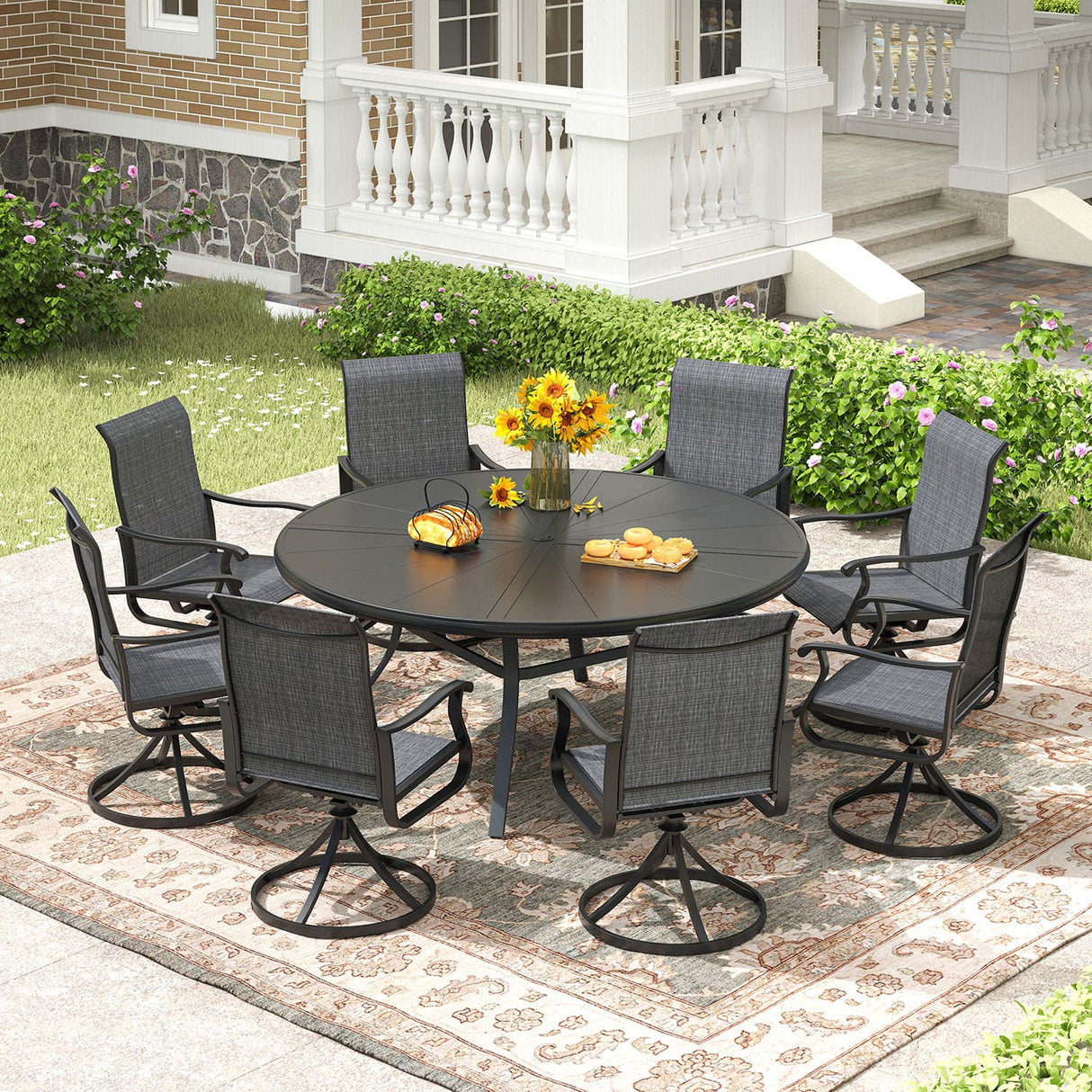 Vicllax Outdoor Round Dining Table, Patio Aluminum Tabletop with Storage Shelf