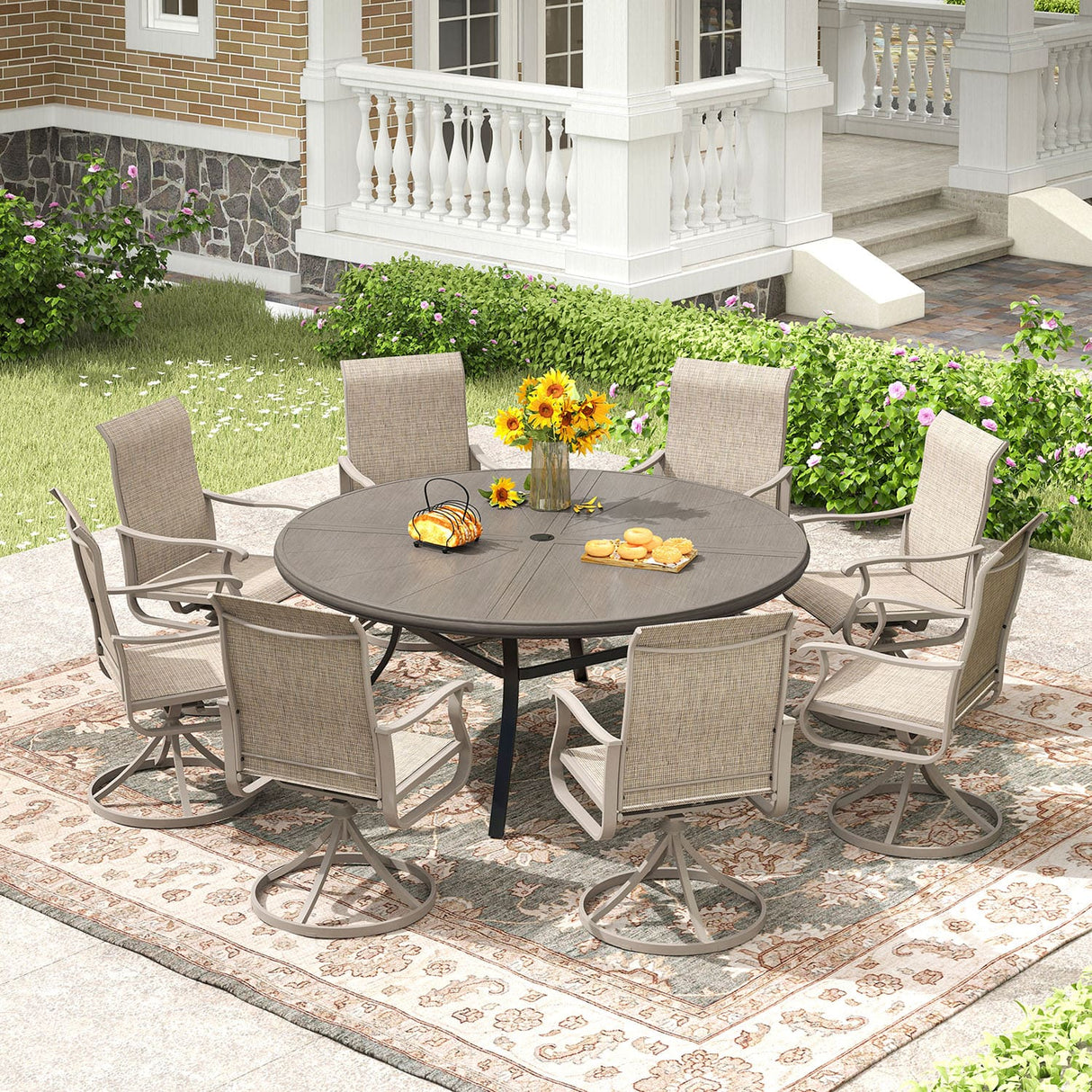 Vicllax Outdoor Round Dining Table, Patio Aluminum Tabletop with Storage Shelf