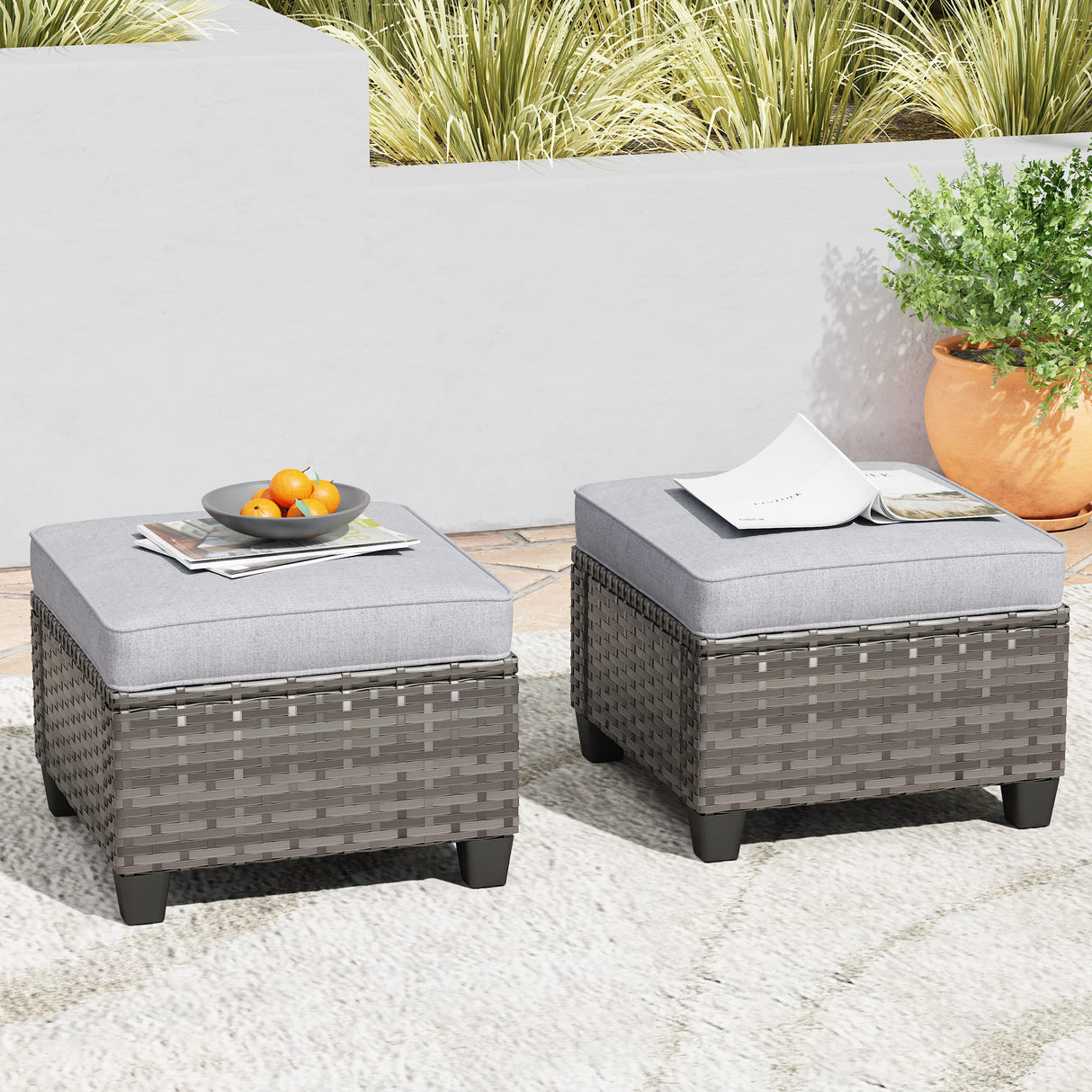 Vicllax Versatile Wicker Patio Sofa, Love Seat Glider, Chairs and Ottomans