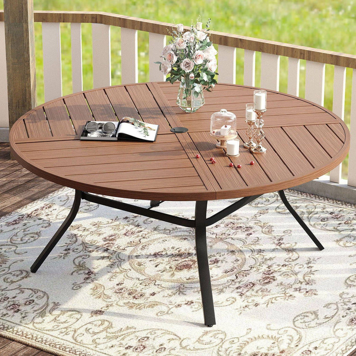 Vicllax 9 Pieces Outdoor Dining Set, 59.8" Metal Round Dining Table and Premium Swivel Chairs