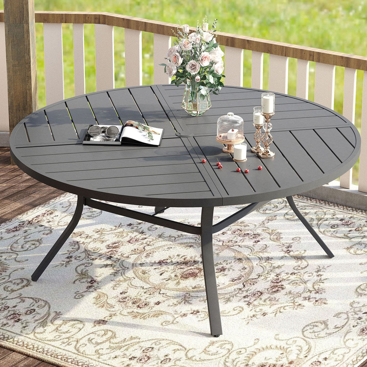 Vicllax Round Patio Dining Table for 10, 63" Outdoor Large Metal Table