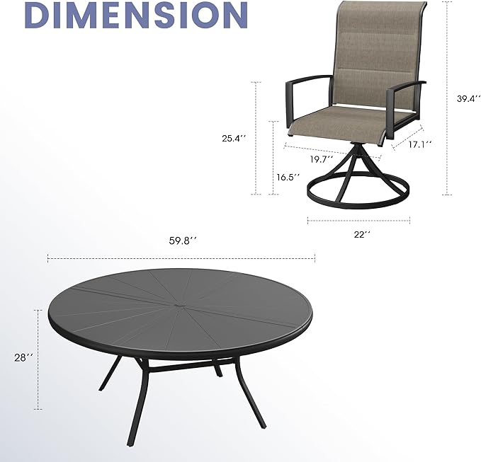 Vicllax 9 Pieces Outdoor Dining Set, Metal Round Table and Premium Paddad Swivel Chairs