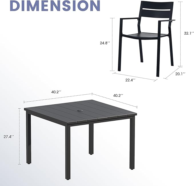 VICLLAX Patio Dining Set 5 Pieces Outdoor Furniture Table and 4 Textilene Chairs