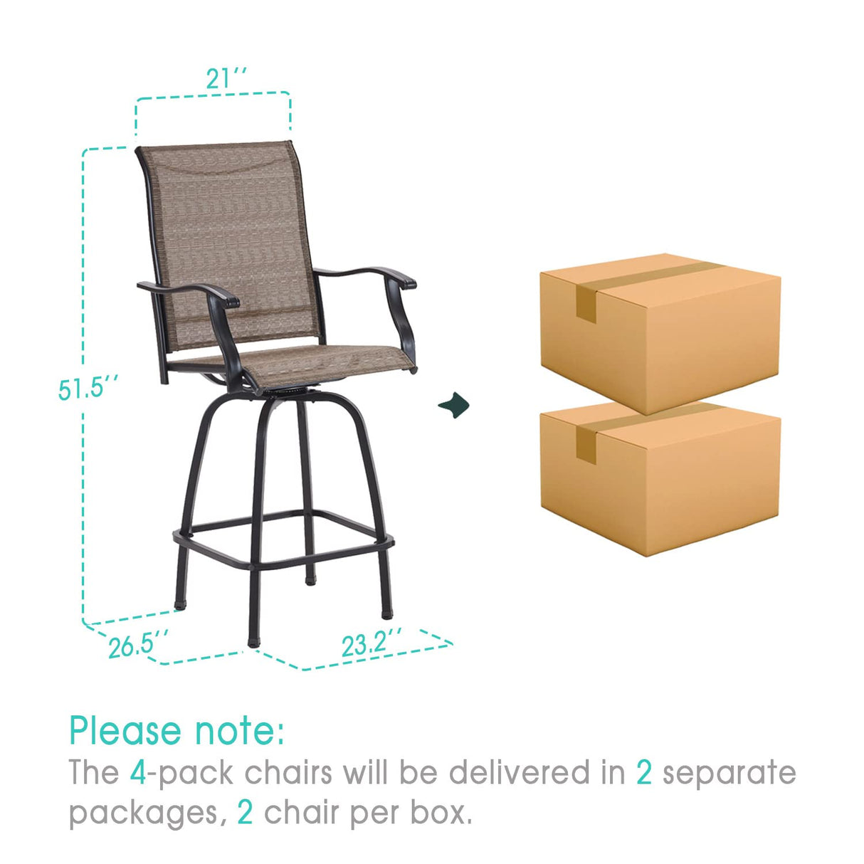 Vicllax Outdoor Swivel Bar Stools, Patio Bar Height Chair, Set of 2/4/6