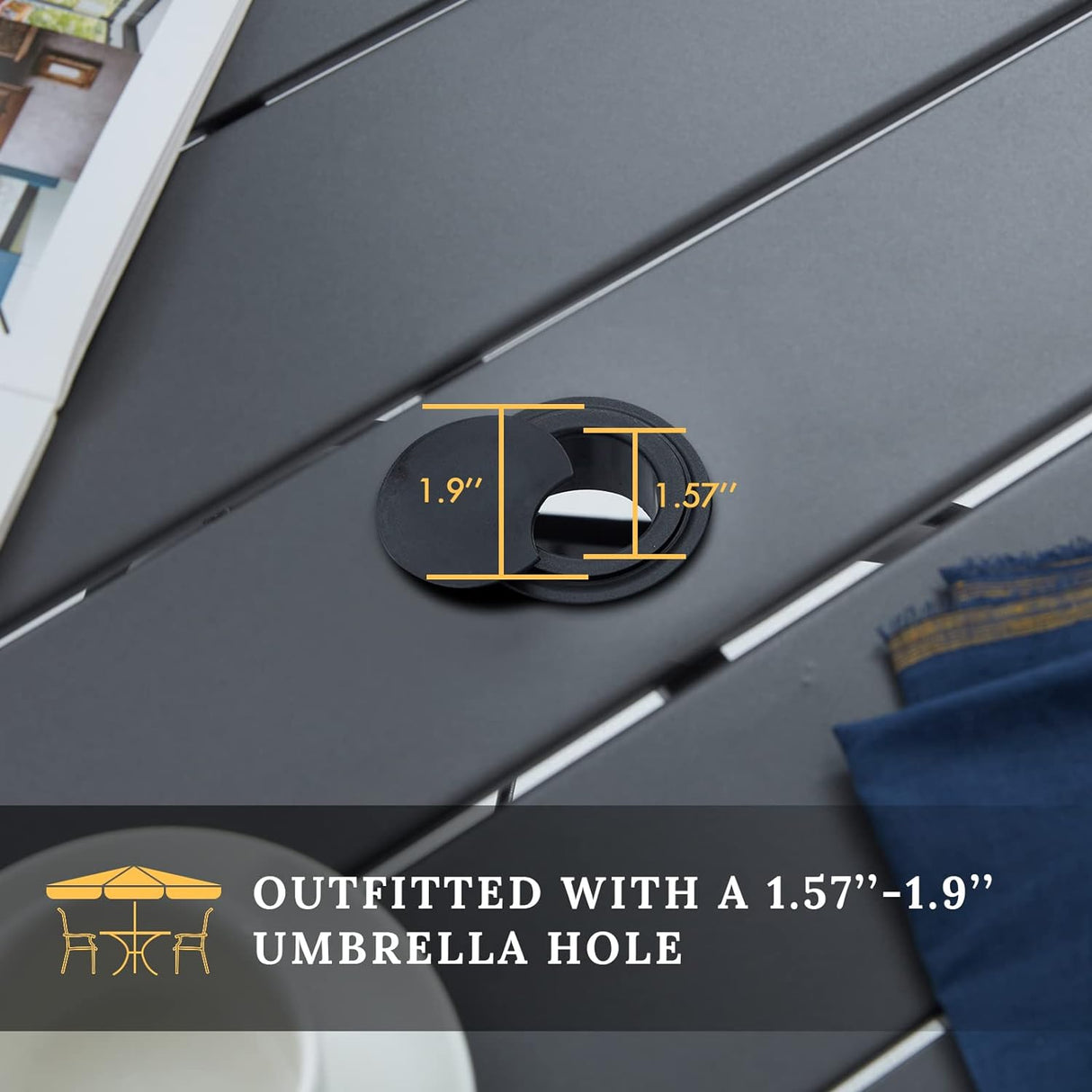 Vicllax 42" Round Metal Patio Table with Adjustable Umbrella Hole