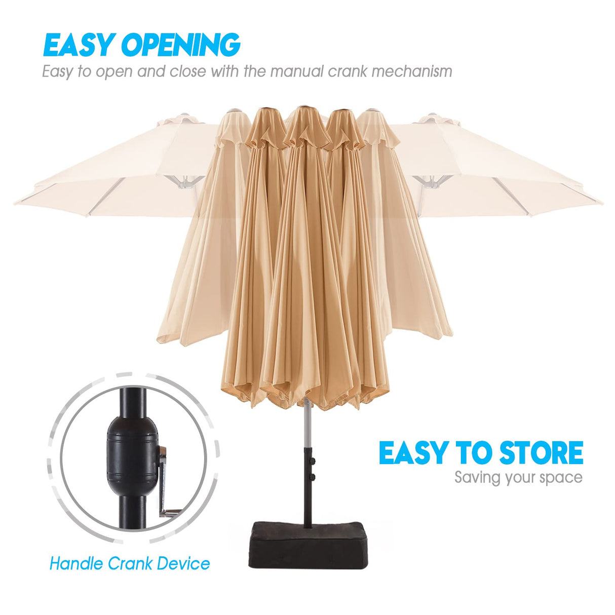 Vicllax 15ft Patio Double Sided Market Umbrella with Stand and Base, Outdoor Umbrella with Crank