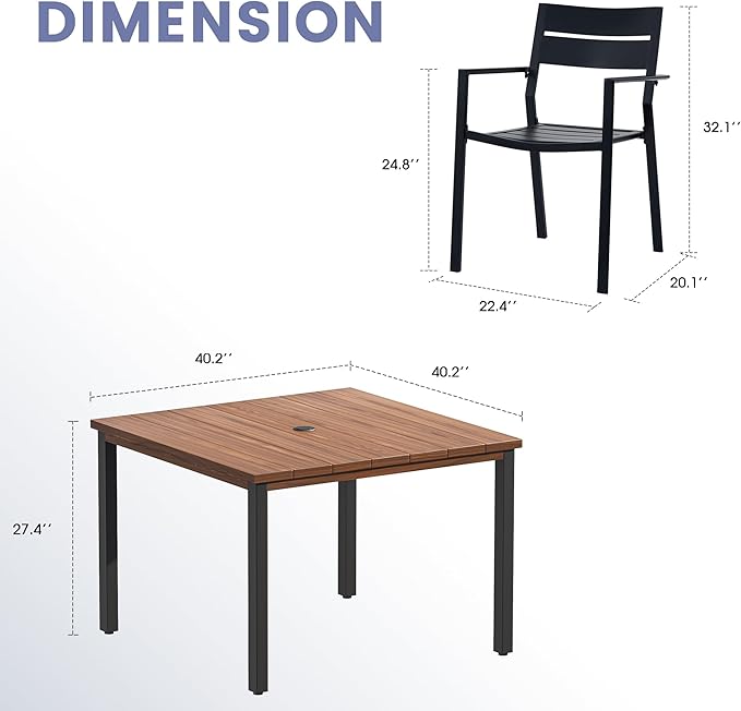VICLLAX Patio Dining Set 5 Pieces Outdoor Furniture Table and 4 Textilene Chairs