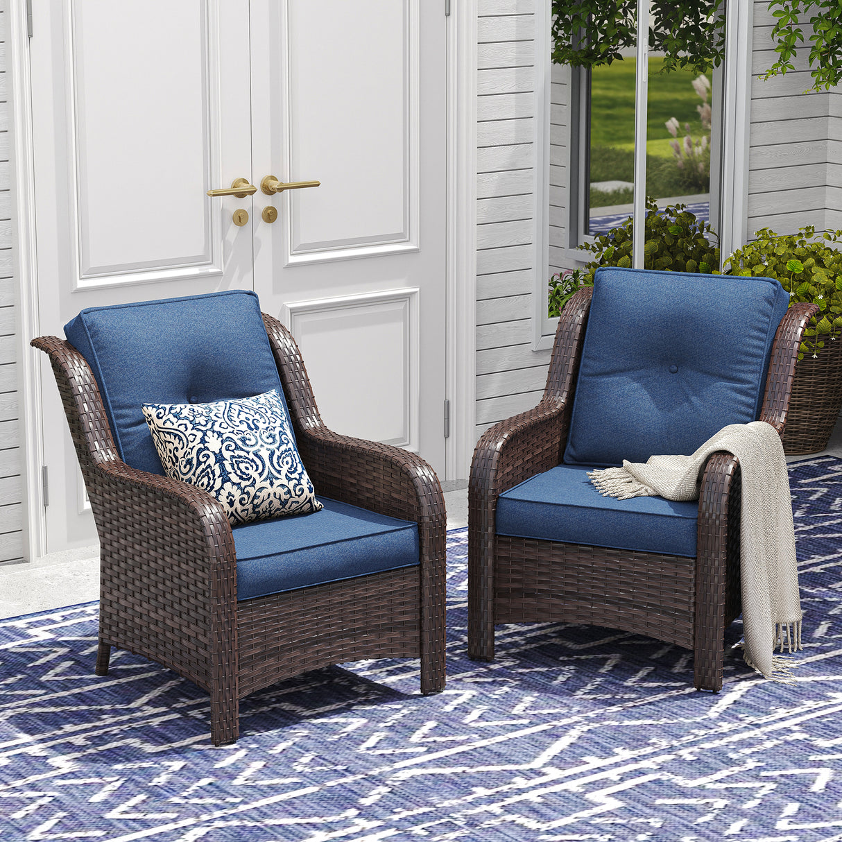 Vicllax Patio Wicker Oasis Lounge Sofa, Single Chair Set of 2