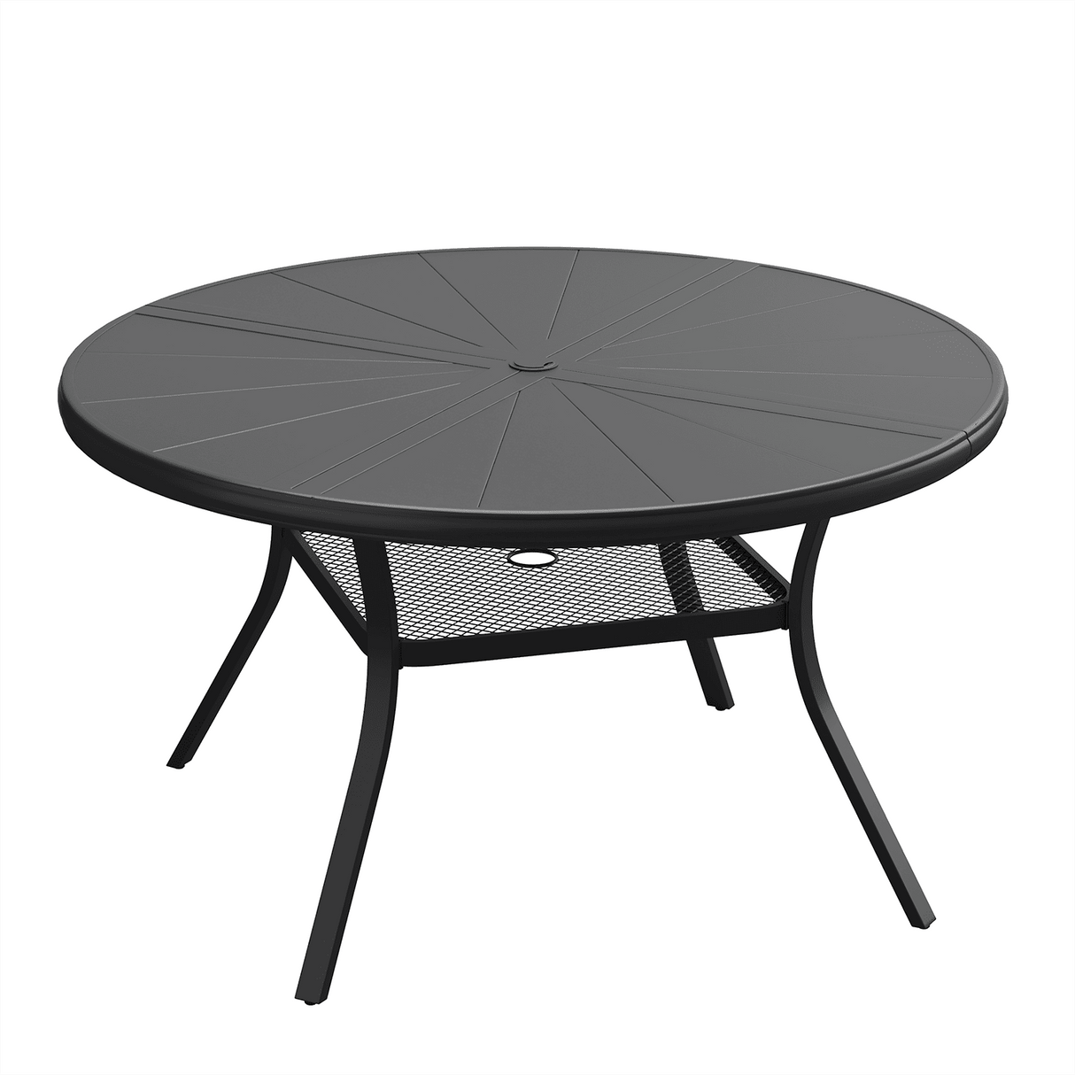 Vicllax Outdoor Round Dining Table, Patio Aluminum Tabletop with Storage Shelf